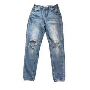 KAN CAN Women's Jeans Light Wash Distressed Mid Rise Skinny Style Size 7 27